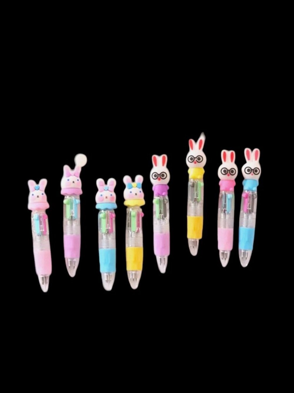 Mini Rabbit Shaped 4 Color Round Ballpoint Pens 8 pieces